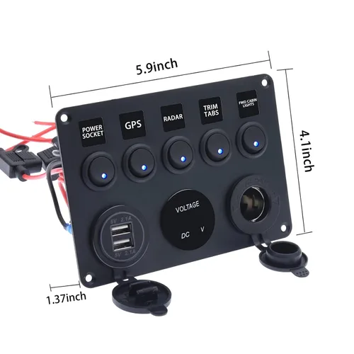 Vista 3 de KAOLALI Panel de interruptores de palanca de 5 bandas, panel de interruptores marinos automotrices, panel de interruptores impermeable de 12 V