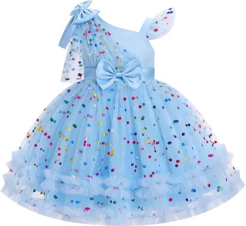 Vista 12 de IBTOM CASTLE Vestido de cumpleaños para niñas, con corazón, de tul, con destellos, de princesa, para bebé, vestido de niña de flores, para boda
