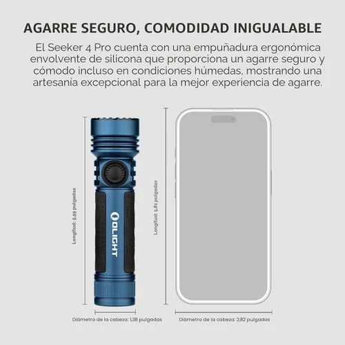 Vista 5 de OLIGHT Seeker 4 Pro - Linternas recargables de 4600 lúmenes, luz brillante de alta potencia con funda USB C, impermeable IPX8 para emergencias, Azul