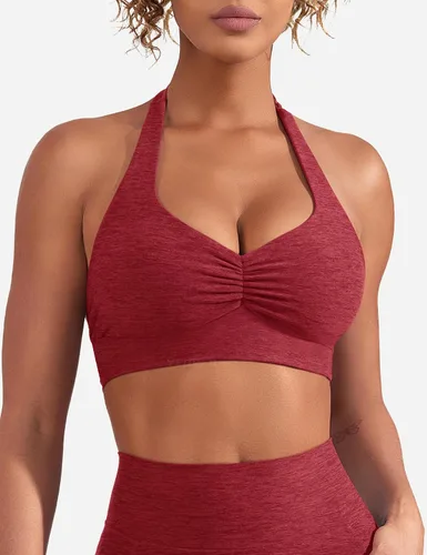 Vista 2 de YEOREO Sujetador deportivo para mujer, sin espalda, brasier deportivo con cuello halter, acolchado para entrenamiento y yoga