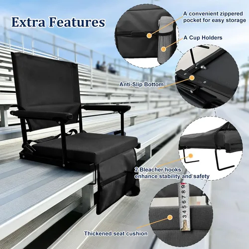 Vista 6 de moonysweet Asientos de estadio para gradas con soporte de espalda y cojín, soporte de espalda ajustable, con soporte para tazas, correa de hombro