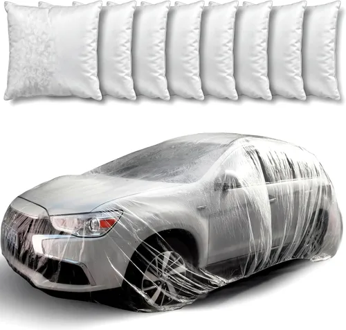 Vista 8 de 4 piezas Cubierta universal de plástico para coche 12.5 x 21.7 pies Desechable impermeable cubierta exterior completa con banda elástica