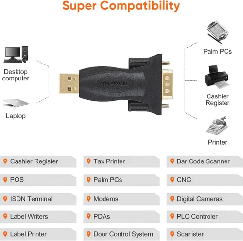 Vista 6 de CableCreation Adaptador USB a RS232 con chipset FTDI, USB 2.0 macho a RS232 hembra DB9 convertidor serie para caja registradora, módem, escáner