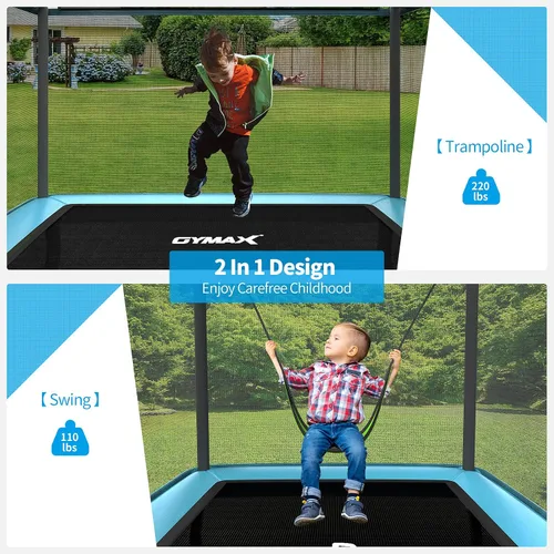 Vista 2 de GYMAX Trampolín para niños de 6 pies con columpio, cama elástica rectangular recreativa aprobada por ASTM con red de seguridad, para interiores