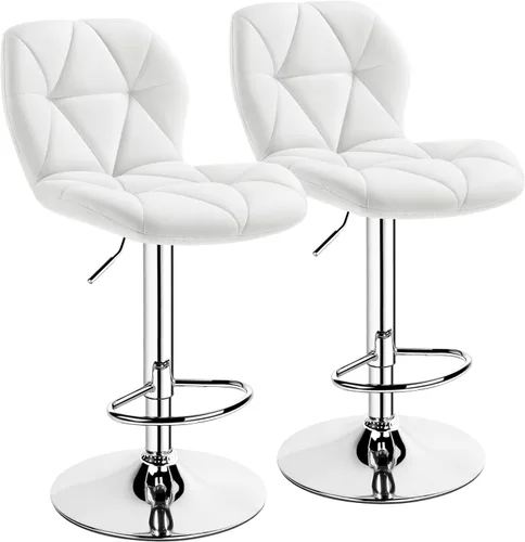 Vista 12 de Yaheetech Juego de 2 taburetes de bar, modernas sillas ajustables para isla de cocina, taburetes giratorios de piel sintética negra para bar, Negro