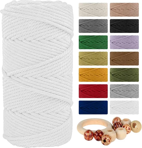 Vista 14 de Munzong - Cuerda de macramé color verde ejército, 5 mm x 109 yardas, cuerda de algodón natural hecha a mano colorida de 100 m, cuerda de macramé