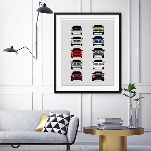 Vista 4 de Custom Car Posters Póster hecho a mano compatible con Dodge Ram Pickup Truck Generations e impresión de Ram 1500 2500 3500 – Multi, impresión