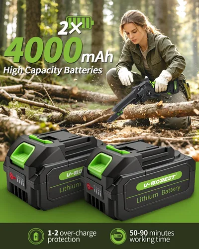 Vista 4 de Sierra de Poste Inalámbrica 2 en 1 de 8 Pulgadas Mini Motosierra, Sierras de Poste para Poda de Árboles Alimentada por Batería 2*4.0Ah, Sierra