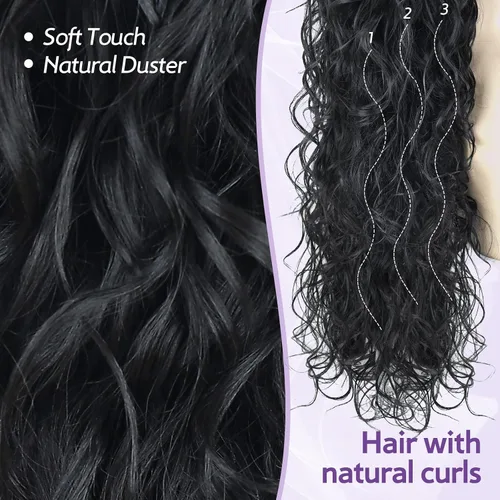 Vista 2 de Icono de la moda - Extensión de cola de caballo rizada ondulada con clip, cabello real, cola de caballo negra, extensiones de cordón con clip