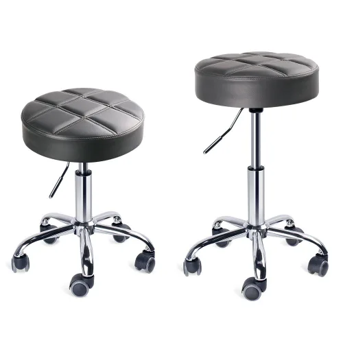 Vista 6 de Taburetes redondos con ruedas de leopardo, taburete médico ajustable de trabajo con ruedas (gris)
