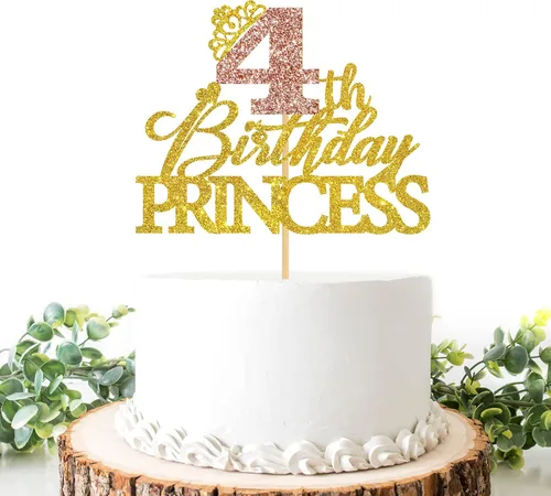 Vista 9 de Decoración de princesa para pastel de primer cumpleaños, letrero de corona brillante de oro rosa, palillos reutilizables para tartas para niñas