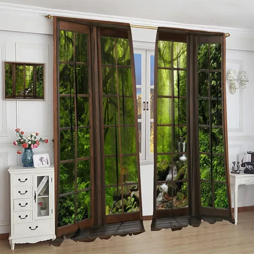 Vista 4 de Cortinas con Vista Natural, Estampado de Patrón de Río y Bosque Hermoso para Ventana, Cortinas Oscuras Aisladas para Dormitorio o Sala de 2 Paneles