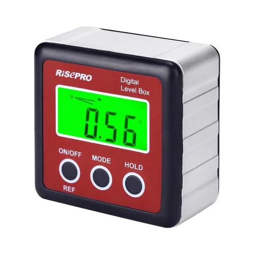 Vista 7 de Caja de nivel digital Transportador Medidor de ángulos Inclinómetro Caja de bisel con retención de datos, base magnética y retroiluminación LCD Azul