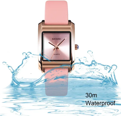 Vista 7 de Reloj de vestir para mujer, de negocios, casual, cuadrado, con correa de cuero roja, Rojo