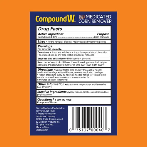 Vista 7 de Compound W One Step Medicated Corn Remover Almohadillas hidrocoloides de maíz con ácido salicílico, 8