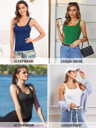 Vista 7 de V FOR CITY Camiseta sin mangas de algodón para mujer con brasier de estante ajustable con correa ancha y tirantes básicos