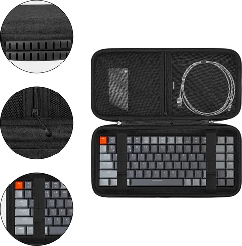 Vista 3 de Linkidea Funda rígida de viaje para teclado del 75%, funda de transporte de teclado de 84 teclas, bolsa protectora de almacenamiento, compatible