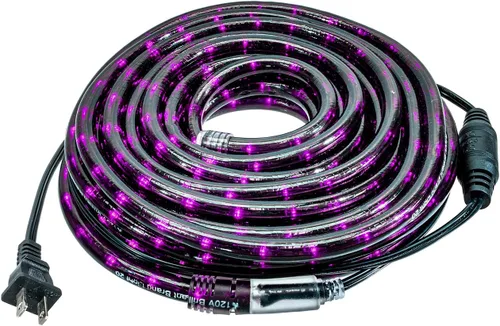 Vista 4 de Cuerda de luz LED morada, edición de Halloween, con PVC negro, 120 voltios, 33 pies