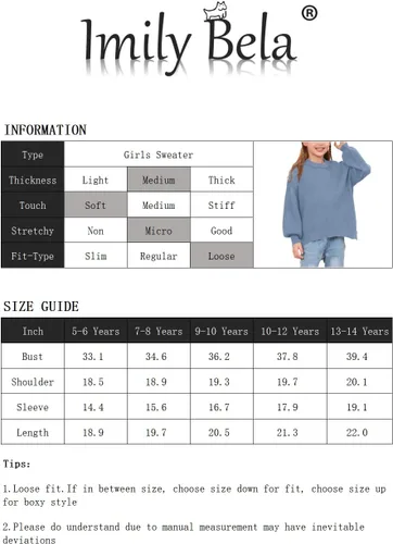 Vista 6 de Imily Bela Suéteres para niñas de gran tamaño, suéter grueso de moda con abertura lateral