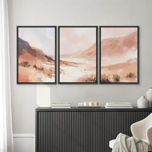 Vista 624 de SIGNWIN Lienzo enmarcado para pared, juego de arte pastel con cadena montañosa, bosque, niebla, naturaleza silvestre, ilustraciones modernas, arte
