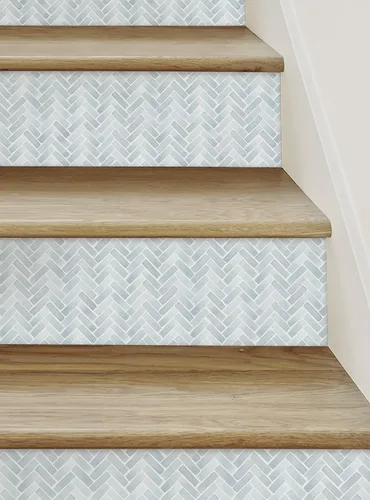 Vista 3 de Simple Shapes Tiras elevadoras de escalera de acuarela para despegar y pegar (azul niebla, paquete de 6, 48 pulgadas de ancho x 6 pulgadas de alto)