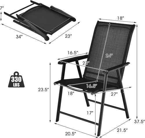 Vista 3 de Giantex Juego de 2 sillas plegables para patio, sillas de comedor portátiles al aire libre con reposabrazos para porche, camping, piscina, playa