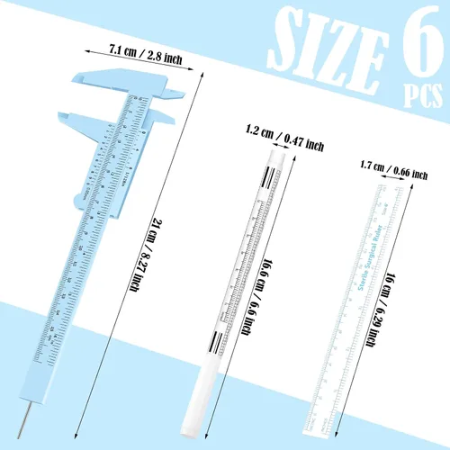 Vista 2 de Teling 6 piezas de herramientas para cejas, regla de medición de cejas, marcador blanco Microblading con regla de papel, marcador de piel