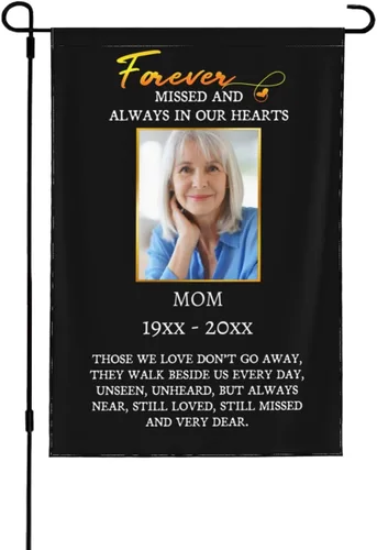 Vista 21 de Bandera de memoria personalizada con nombre de foto, fecha, letrero funerario personalizado, bandera conmemorativa personalizable para jardín