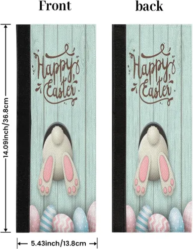 Vista 2 de Pardick Juego de 2 fundas para mango de puerta de refrigerador de madera con diseño de conejito de Pascua y huevo, lavables, para nevera, Z02