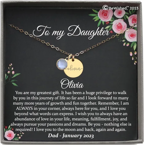 Vista 24 de Collar de hija relleno de oro de mamá o papá, collar clásico de perlas blancas con mensaje significativo, listo para regalar