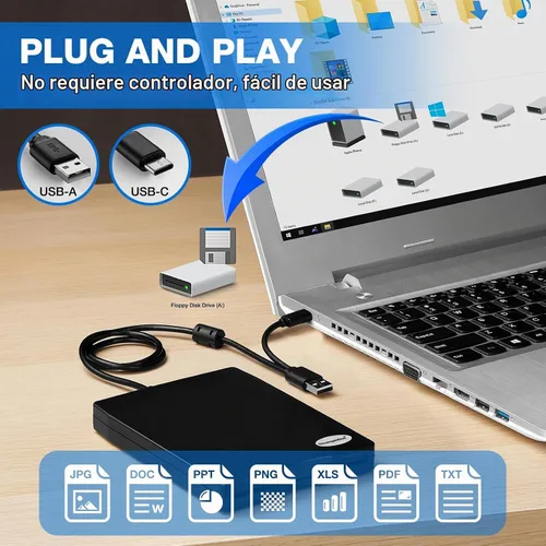 Vista 4 de Lector de disquete, unidad de disquete USB externa de 3.5 pulgadas, no compatible con Mac, compatible con Windows 11/10/10 Pro/8/7/2000/XP
