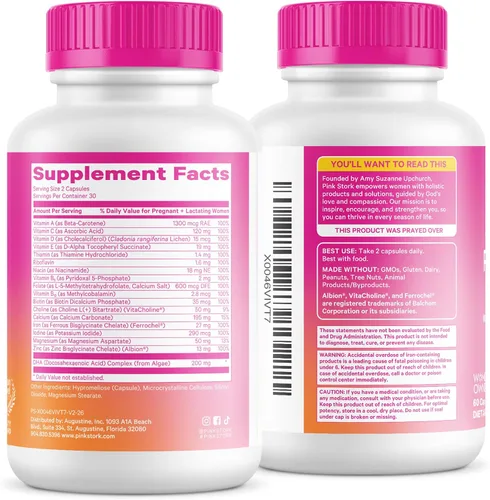 Vista 9 de Pink Stork Vitaminas prenatales totales para mujeres DHA vegano, metilfolato, hierro, colina, vitamina B12 Nutrición preconceptiva Sin eructos