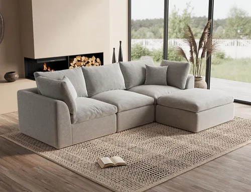 Vista 12 de ohllob Sofás seccionales Cloud de 110 pulgadas para sala de estar, sofá deshuesado en forma de L con otomana, sofá modular de 3 plazas, color negro