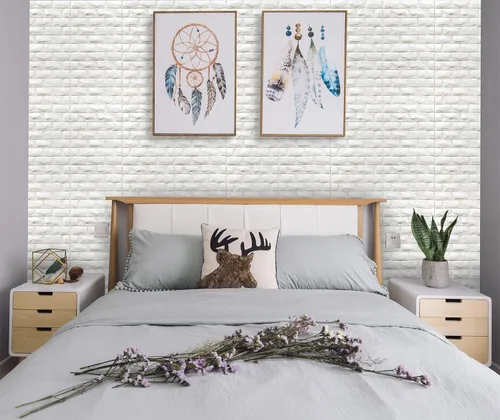 Vista 3 de Paneles de Pared 3D Despegar y Pegar 11PCS Papel Tapiz de Ladrillo de Espuma Blanca para Dormitorio Panel de Pared de Piedra Falsa Autoadhesivo