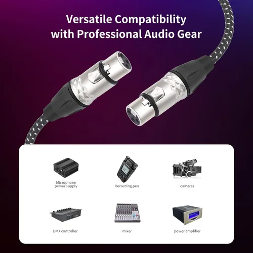 Vista 3 de Cable de micrófono XLR hembra a hembra de 6 pies, cables de conexión de micrófono equilibrados de 3 pines, cable DMX XLR hembra a hembra