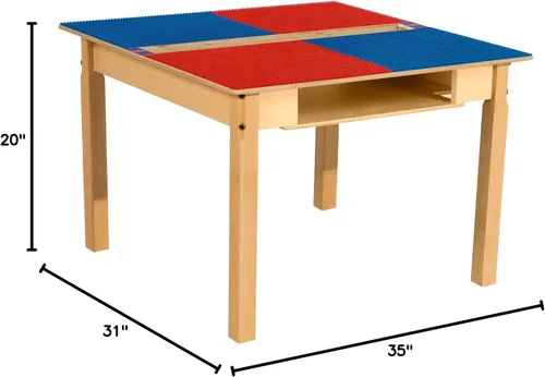 Vista 48 de Contender Time-2-Play - Mesa de madera contrachapada de abedul para niños, color azul y verde, compatible con Lego Montessori con estante para sala