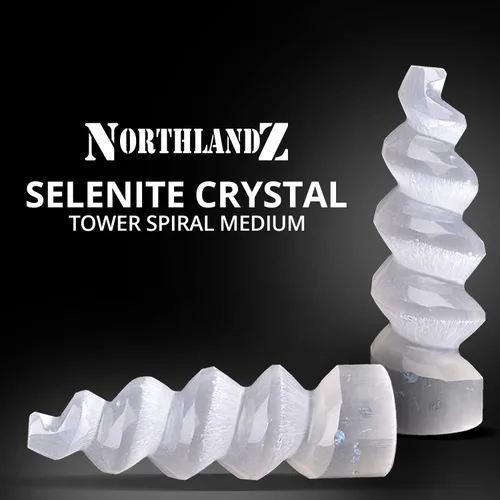 Vista 2 de Torre en espiral de cristal de selenita, cristales curativos marroquíes naturales para meditación y alivio de la ansiedad, ideal para decoración