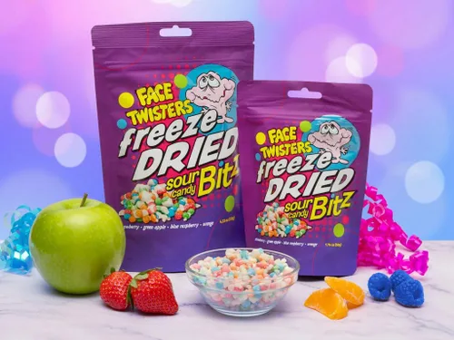 Vista 4 de Face Twisters - Caramelos agrios liofilizados, paquete de 2, cuatro sabores agrios afrutados, bolsas de 4.23 onzas