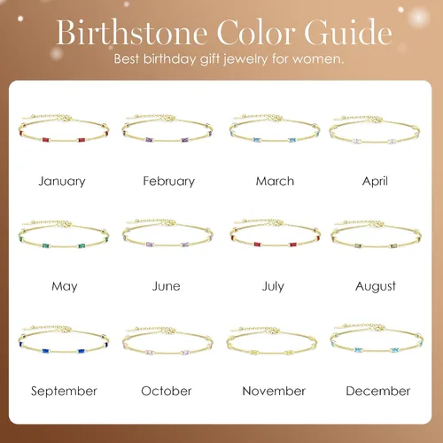 Vista 6 de LOUISA SECRET Birthstone Bracelets for Women Girl, 925 Sterling Silver Dainty Simple Women Charm Link Bracelet, Birthday Anniversary Christmas
