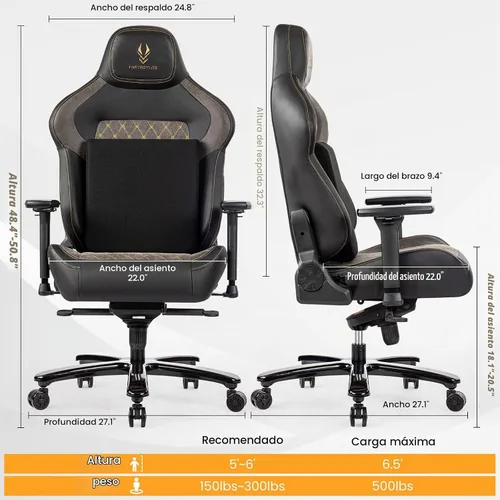 Vista 2 de Silla de juegos grande y alta de 440 libras con base de metal, espuma viscoelástica, lumbar 4D, reposabrazos ajustable, silla de computadora