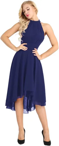 Vista 4 de TiaoBug Vestido de dama de honor sin mangas con cuello halter hasta la rodilla para mujer