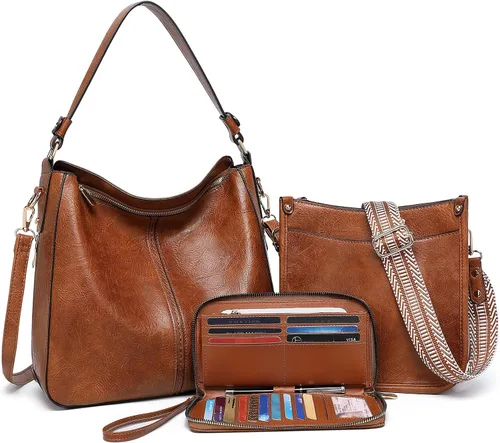 Vista 15 de Carteras para Mujeres 3PCS, Juego de Bolsos Cruzados Bolso Grande de Cuero Carteras de Hombro con Billetera Correas Ajustables para Damas Tote