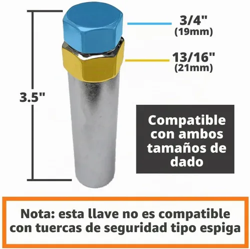 Vista 3 de Llave de coche cromada – Llave de bloqueo de rueda, llave de tuerca de llanta, enchufe de tuerca de llanta de 6 puntos – Llave de tuerca estriada