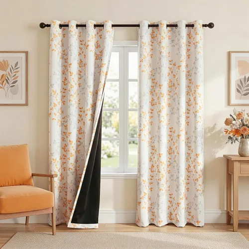 Vista 19 de Cortinas opacas 95% azules de 63 pulgadas de largo para dormitorio, cortina de oscurecimiento de habitación con patrón de hojas para habitación