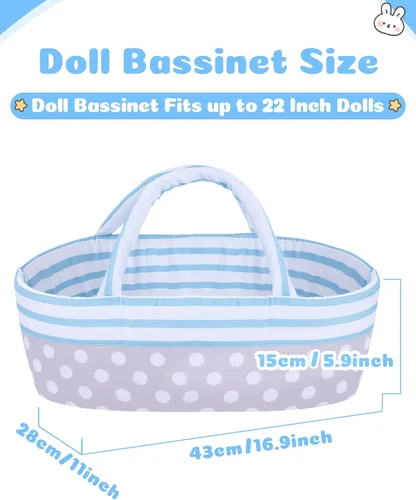 Vista 3 de BABESIDE - Accesorios para muñecas de bebé de 8 piezas con moisés para muñecas de 17 a 22 pulgadas Doll outfit set with bodysuit, diaper, bib