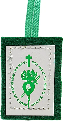 Vista 4 de Needzo Escapularios verdes con respaldo de lana católico, Escapulario de un solo panel con imagen del corazón ardiente y la Santísima Virgen María