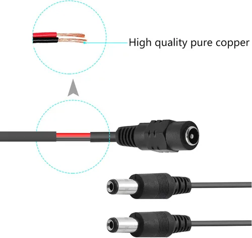 Vista 3 de GINTOOYUN DC Y Splitter Cable 1 Female to 2 Male,5.5mm x 2.1mm DC Power Extension Adapter Cable,for CCTV Surveillance Cameras,Surveillance