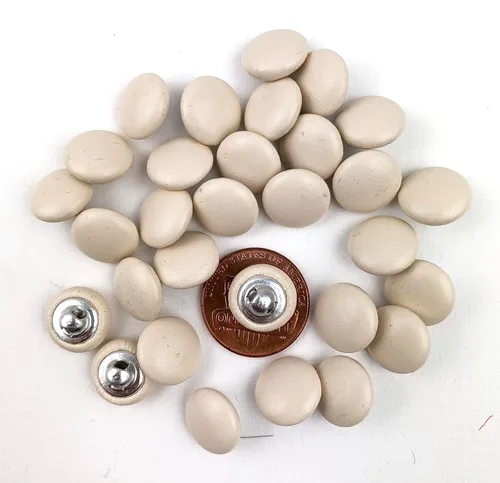 Vista 2 de Heyiwell 30 botones redondos cubiertos de cuero con vástago de metal, para vestidos de novia, camisas, vestidos, manualidades de costura (beige, mm)