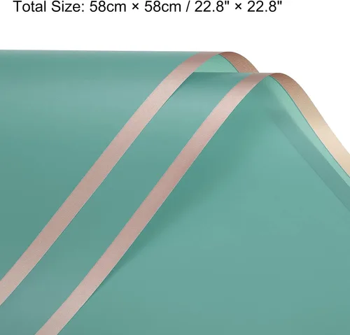 Vista 2 de MECCANIXITY 10 piezas de papel de regalo de flores con borde dorado, turquesa, 22.8 x 22.8 pulgadas, impermeable, para suministros de ramo