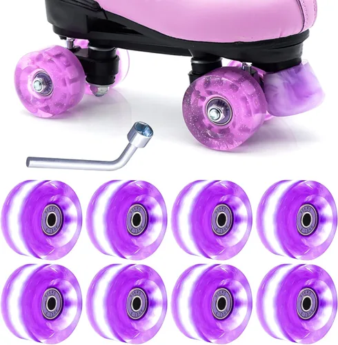 Vista 10 de Tanzfrosch Paquete de 8 Ruedas de Patines con Rodamientos Instalados Ruedas Cuádruples con Luz para Patinaje de Doble Fila y Monopatín 82A Rosa